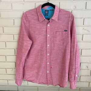 Volcom Flats Long Sleeve Button Front Shirt Pocket Surf Classic Fit West Coast M